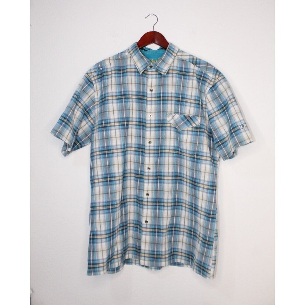 KUHL Short Short Sleeve‎ Men's XL Cotton Blend Light Blue Chambray Button Up